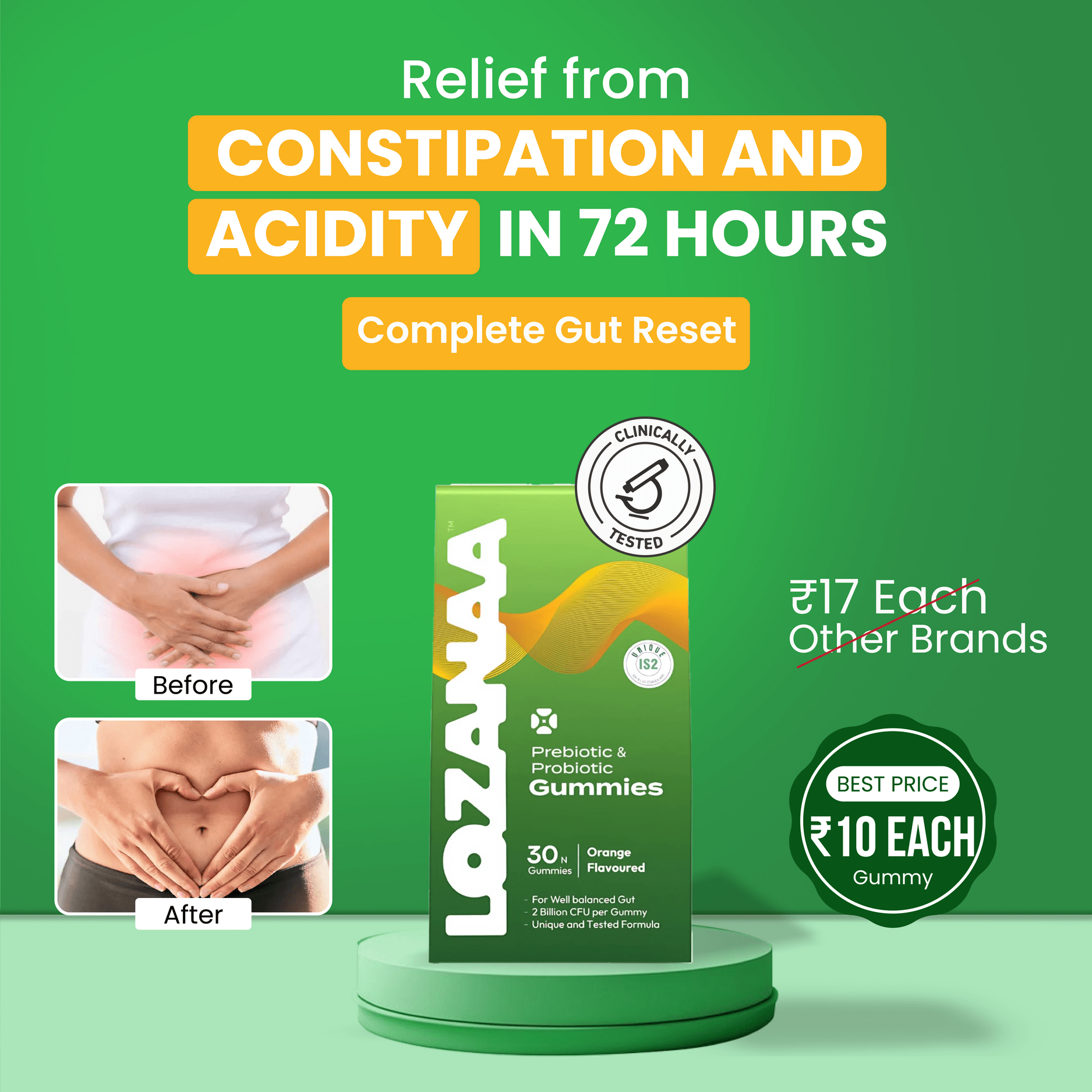 Lozanaa Gut - Reset Gummies | Digest Better. Feel Lighter | ₹100 Off on Every Order - Lozanaa