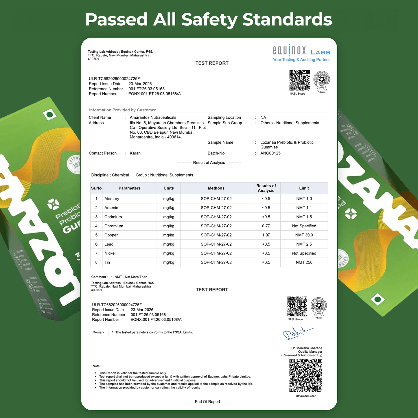 Lozanaa Prebiotic and Probiotic Gummies Passed All Safety Standards
