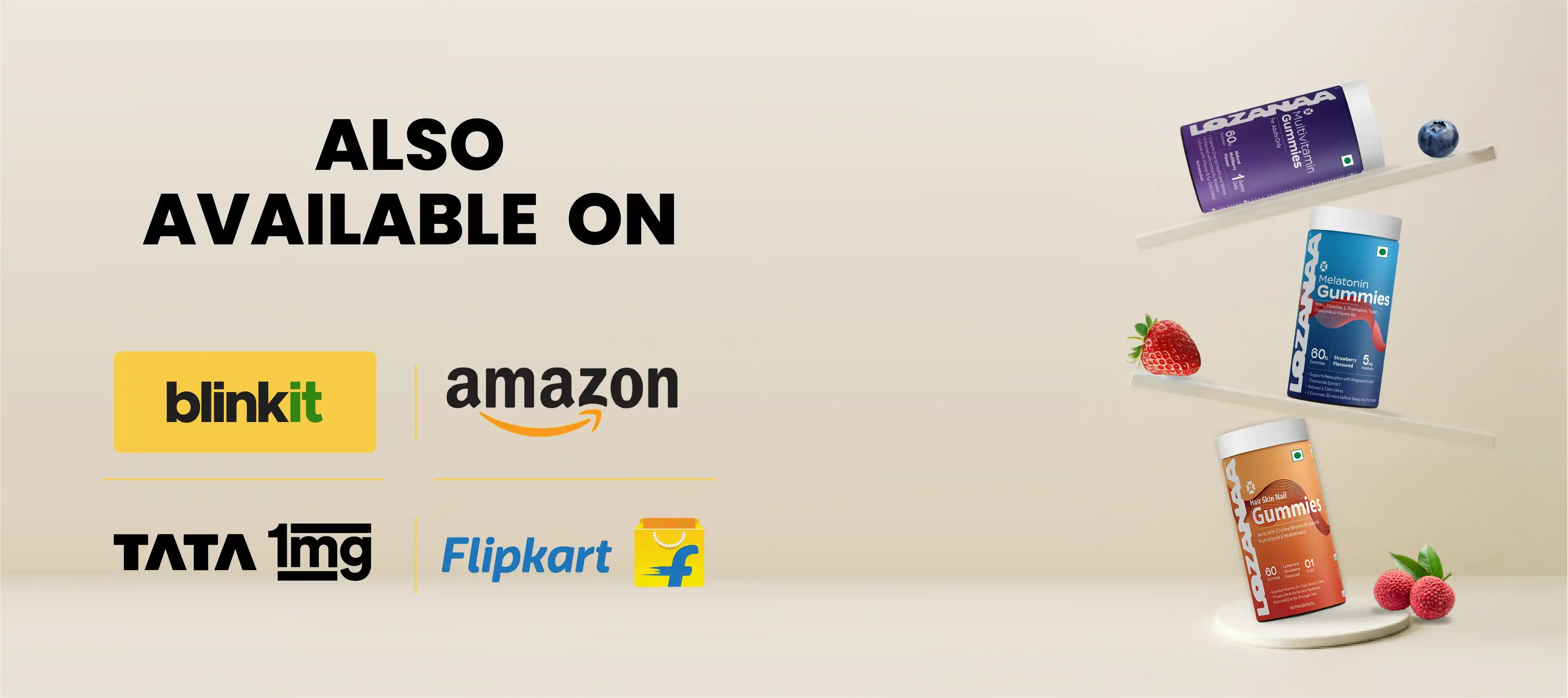 Lozanaa gummies available on Blinkit Amazon Tata 1mg and Flipkart