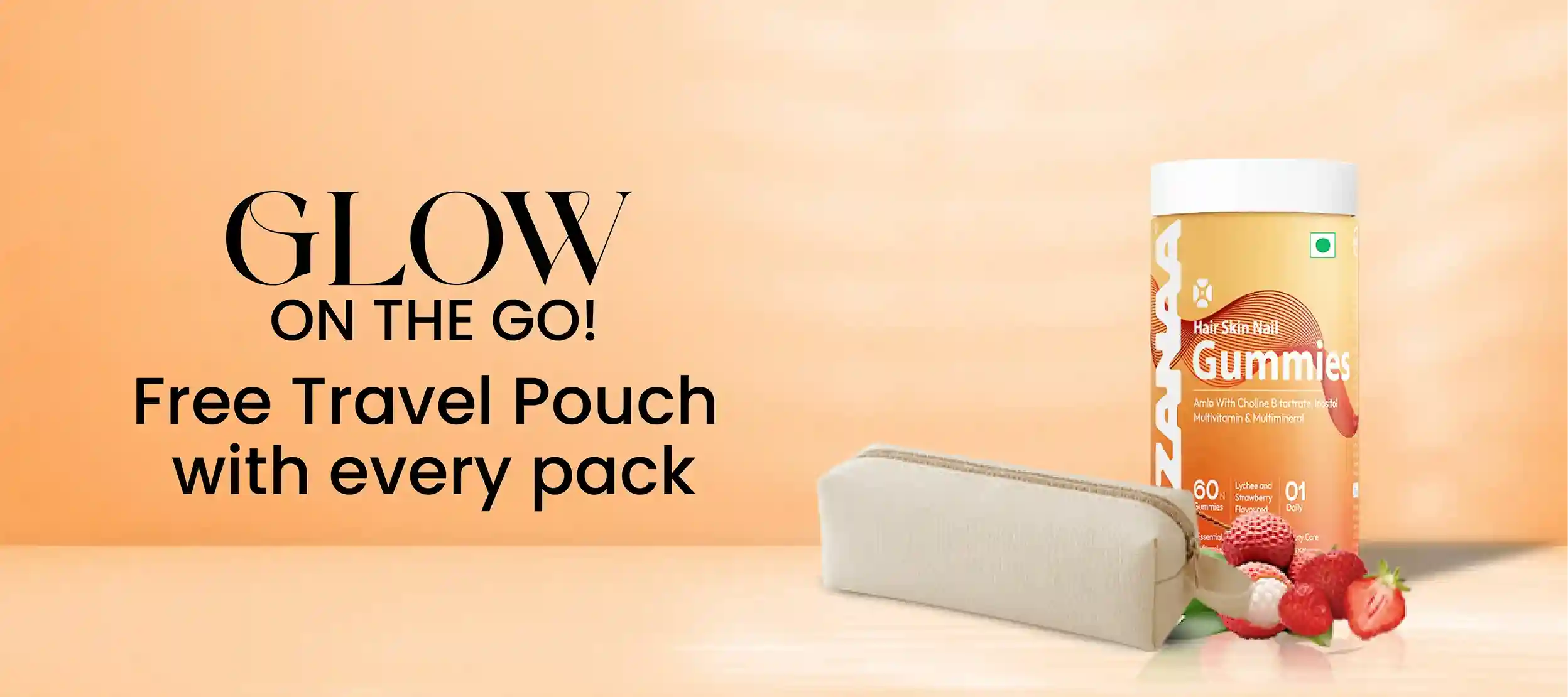 Buy Hair skin and nail gummies online with free travel pouch offer