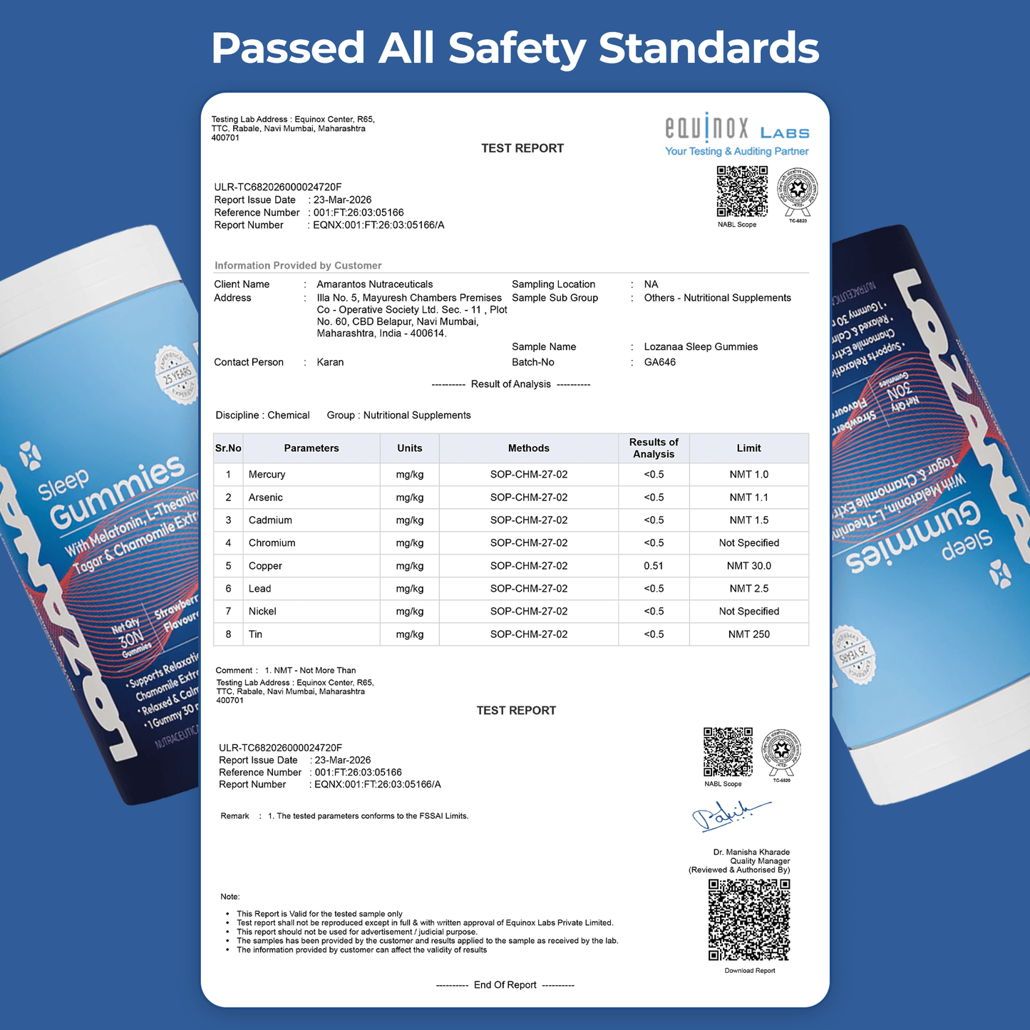 Lozanaa Melatonin Sleep Gummies Tablet Passed All Safety Standards
