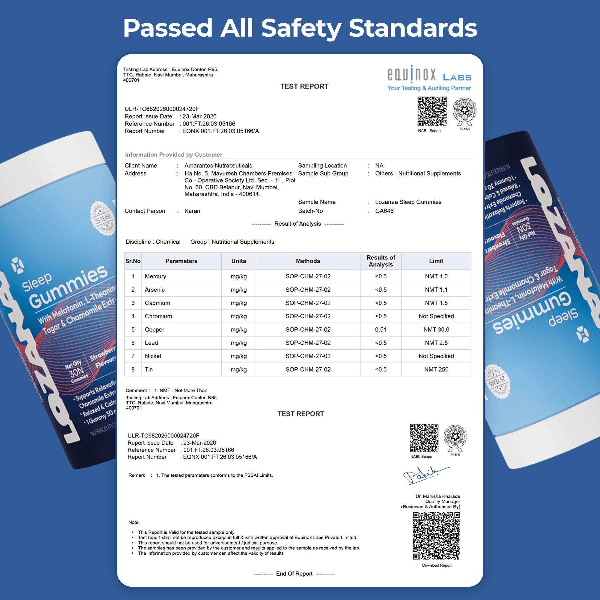 Lozanaa Melatonin Sleep Gummies Tablet Passed All Safety Standards