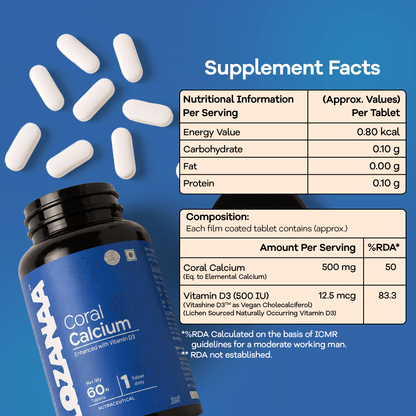 Lozanaa Coral Calcium 500mg + Vitamin D3 12.5mcg Tablets